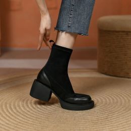 Boots 2023 autumn and winter new boots short tube high heel elastic thin boots thick bottom allmatch thick heel women's boots