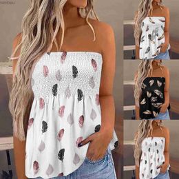 Women's T-Shirt Women Strapless Bandeau Tank Tops Casual Sleeveless Summer Vacation Loose Holiday Tube Shirt Blouse Pleated Stretch Swing VestC24319