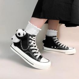 Shoes 2022 Ladies Cute Panda Climbing Shoes Women's Black Canvas High Top Sport Sneakers Girls Casual Flat Espadrilles for Women