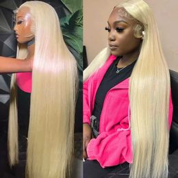 Synthetic Wigs 30 32 Inch 13x4 Straight 613 Blonde Lace Front Human Hair Wigs Brazilian Coloured 13x6 HD Transparent Lace Frontal Wig for Women 240329