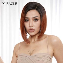 Synthetic Wigs MIRACLE Synthetic Lace Wig Short Bob Wigs 10 Inch Blonde 613 Ombre Red Heat Resistant Short Hair Cosplay Wigs For Black Women 240328 240327