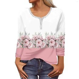 Women's T Shirts Long Sleeve For Women Flower Pattern Print Graphic Tees Blouses Casual Plus Size Basic Tops Pullover Fashion Simple