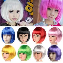 Synthetic Wigs Women Colorful Short Straight Wig With Bangs Natural Heat Resistant Bobo Wig Party Girls Cosplay Synthetic Hair 240328 240327