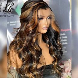 Synthetic Wigs Synthetic Wigs 13X4 Highlight Lace Frontal Wigs Body Wave Lace Front Wigs Synthetic Omber Blonde With Baby Hair Heat Resistant Fibre for Woman 240327