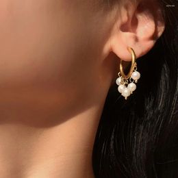 Dangle Earrings Gorgeous Small Pearl Fringe Stainless Steel Drop Hoop Huggie Chic Charm Fashion Jewellery Women