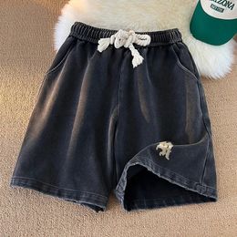 Gothic Washed Men Solid Color Shorts Plus Size Hip Hop Summer Casual Trunks Male Knee Length Short Pants 240315