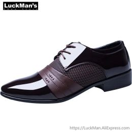 Shoes LuckMan 2019 Spring Autumn Business Shoes Plus Size EUR 47 Oxford Patent Leather Men's Shoes Laceup Flats Shoes Black LMS002