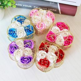 Decorative Flowers 1PC Fashion Roses Scented Gift Box Iron Basket Rose Soap Flower Valentine'S Day