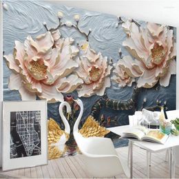 Wallpapers 3D Stereo Relief Flowers Mural Wallpaper Living Room TV Sofa Study Background Wall Covering Chinese Style Home Decor Papers