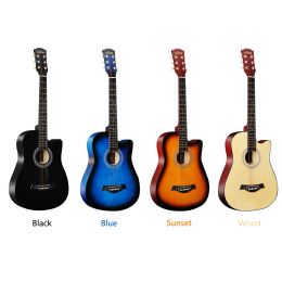 Guitar 38Inch Full Size Adult 6 Strings Cutaway Folk Acoustic Guitar 6String of Folk Guitar Full Enclosed Knobs for Students Beginners