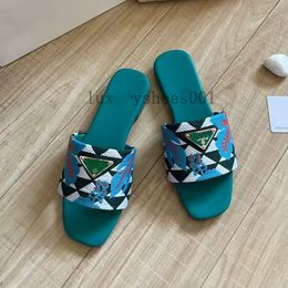 Woman man prad triangle Slippers Designer Sandal Luxury shoe fabric Slipper embroider sandale pool Fashion Casual flat heel Slide Summe outdoor slider loafer 3.7 04