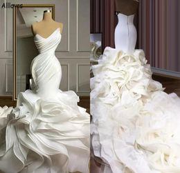 Middle East Dubai Arabic Caftan Mermaid Wedding Dresses Gorgeous Ruffles Long Fishtail Skirt Plus Size Vestidos De Novia Pleated B8313057