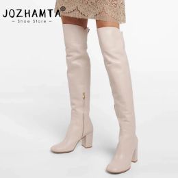 Boots JOZHAMTA Size 3343 Women Thigh High Boots Winter 2023 Genuine Leather High Heels Shoes Woman Zip Luxury Brand Over Knee Boots