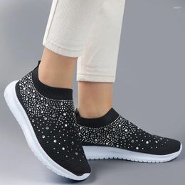 Casual Shoes Vulcanized Sock 2024 Women Trainers Knitted Sneakers Ladies Slip-on Sparkly Crystal Zapatillas Mujer Plus Size 43