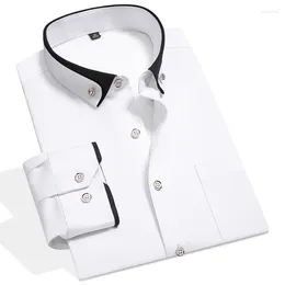 Men's Dress Shirts Men Business Long Sleeve Stretch Plain Shirt Contrast Collar Formal Casual Fashion Standard Fit Male Workwear