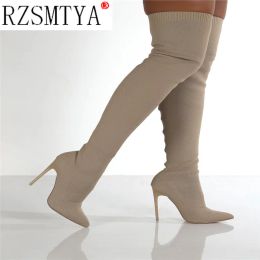 Boots New Ultra Thin Metal Heel Platform Extreme High Heel Suede Leather Sexy Wonder Girls Nightclub Thigh High Boots