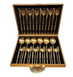 Dinnerware Sets All Gold Dinnerware Set 1810 New Stainless Steel Dinner Knife Fork White Gold Cutlery Set Pink With Giftbox Drop 9242934