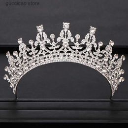 Tiaras Vintage Bridal Crown Rhinestone Crystal CrownSilver Color Princess Crown Wedding Hair Accessories Queen Crown Bridal Tiara Crown Y240319