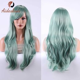 Synthetic Wigs Cosplay Wigs Aideshair Wigs 28 Long Wavy Hair Heat Resistant Cosplay Wig for Women (Green) 240328 240327