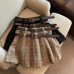 Skirts Vintage Plaid Pleated Skirt Women's High Waist Classic A-Line With Belt Autumn Winter 2024 JK Preppy Style Jupe T197