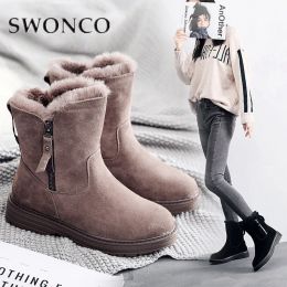 Boots SWONCO Real Leather Women Winter Boots Snow Boots Oxford Ladies Winter Plush Female Casual Zipper Warm Mid Boots 30 Degree