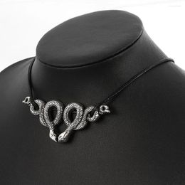 Choker Gothic Snakes Winding Neckalce Leather Wrap Rope Chain Punk Black Color Goth Necklaces For Women Cool Jewelry Gifts