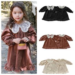 Girl Dresses Kids 2024 Autumn Korean Baby Girls Dress Long Sleeve Lace Collar Cute Children Fishtail Princess