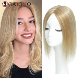 Toppers Straight Hair Topper For Women Real Human Hair Blond Hairpieces Machine Made Hair Toppers With 3 Clips Human Hair Toupee