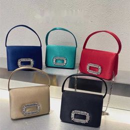 Chic Shoulder Bags French Dinner Premium Feel Square Button Silk Bag Shiny Diamond Set Rhinestone Handheld Small Crossbody 240311