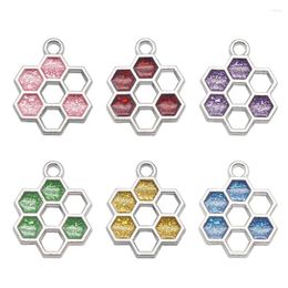 Charms 12PCS Enamel Honeycomb Alloy Hollow Hive Pendant For Necklace Earrings Bracelet Jewellery Accessory