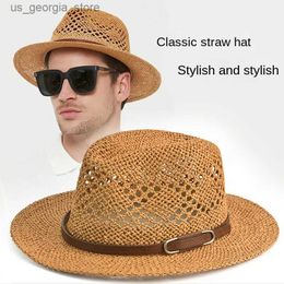 Wide Brim Hats Bucket Hats Designer Fedora Hat Wide Brim Mens Beach Hat Str Hat Exquisite Woven Mesh Hollow Breathable Cool Womens Summer Casual Hat Y240319