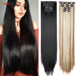Piece Piece 75Cm 30 Inch Full Head Long Straight Clip In Hair Black Blonde Thick 6Pcs/Set High Temperature Fibre Hairpiece