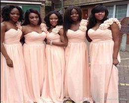 South African Chiffon Long Bridesmaid Party Dresses One Shoulder Handmade Flowers Floor Length Zipper Back Maid Of Honor Gowns3007978