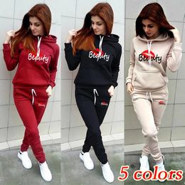Womens printed solid Colour pullover hoodie set hooded sports top pants set sports jogging set hooded track suit S-4XL 240309