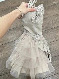 Casual Dresses Formal Occasion Spaghetti Strap Dress Sleeveless Fashion Chic 3D Flower Evening Luxury Banquet Frocks Gauze Patchwork Cosy