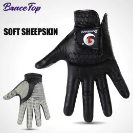 Gloves BraceTop 1 Pair Men's Golf Gloves Left Hand Right Hand Soft Breathable Pure Sheepskin with Antislip Granules Black Golf Gloves