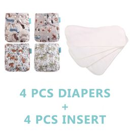 Happyflute Reusable 4Pcs Pocket Diapers4 Pcs Microfiber Insert Washable Infant Nappy Ecological Cloth Diaper Fit 3-15kg Baby 240308