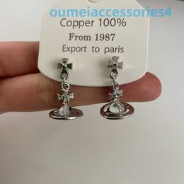 Designer Luxury Brand Jewelry Western Empress Dowagerearring Stud Silver Short Droplet Pearl Saturn Earrings Female