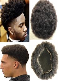 Afro Kinky Curl Male Unit 10A Indian Virgin Human Hair Replacement Men Hairpieces Full Lace Toupee Brown Black Colour 1b for Men8915921