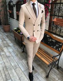 Beige Formal Men Suits For Wedding Tuxedos Slim Fit Double Breasred Blazer 2 Piece Custom Made Busine Man Tailor Made ClothingJac1308738