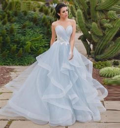 Light Blue Wedding Dresses 2019 New Lace Appliques Lace up Bride dress Sweetheart Neck Organza Ball Gown Wedding Party Dress5024459