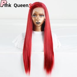 Bombshell Wine Red 13*4 Syntetiskt hår Front Spets Wig Glueless värmebeständig fiber Hår Naturligt hårfria Free Parting Women Korean High Temperatur Fiber Wig Wig Wig