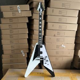 Fly-V electric Guitar, Mahogany Body, Rosewood Fingerboard, Black And White Color, 6 Strings, Free Ship right left