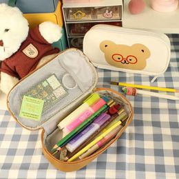 Stationery Box Large Capacity Pen Case Multi-Functional Holder Bear Pencil Organiser Space Saving Desktop Storage