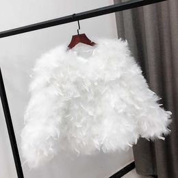 Ladies Luxury Turkey Feather Coat Real Fluffy Girls Fur Jacket Winter Women Top