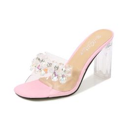 Dress Shoes Street Fashion Girl Bow Crystal Slippers Sexy Transparent Heel Summer Pearl Bowknot Design 2022 Elegant Party Sandal H2403217XPG63Q1