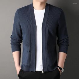 Men's Sweaters Cardigan Zipper V Collar Mens Sweater Luxury Long Sleeve Solid Colour Spring Autumn Computer Knitted Simple Man Jackets