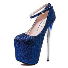 Dress Shoes Spring Women Pumps Sequined Thin High Heel 19CM Wedding Platform Concise Shallow Mouth Nightclub Ladies Size 34-43NH6Z H240321