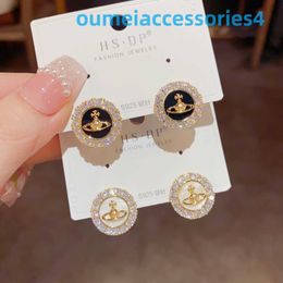 Designer Luxury Brand Jewelry Western Empress Dowagerearring French Light Round with Small S925 Silver Needle Exquisite Fashion Sense Celebrity Style Earrings