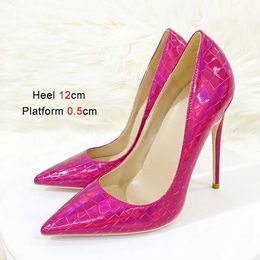 Dress Shoes 2023 New Change Colour Stone Pattern High Heels 12CM Sexy Pointed Thin Heel Single Holographic Shallow Mouth Women PumpsMXG7 H240321